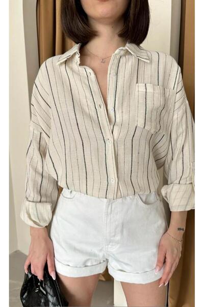 LVN BUTİK Siyah Çizgili Müslin Gömlek