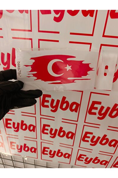 EYBA STİCKER علم تركي مقاس 16 × 7 سم مطبوع عليه ملصق مطبوع ملون قطعة واحدة، د...