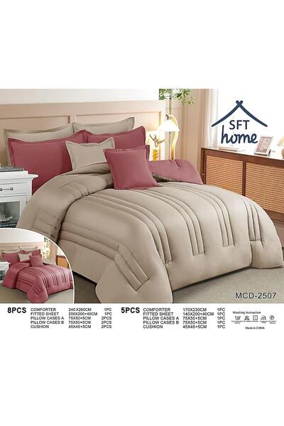 Gerenic Plain double-sided bedspread, suitable for a 140 x 200 cm mattress / 170 x 230 cm quilt, 5-piece set