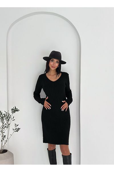 02Lady Fashion V Neck Twill Knitwear Dress