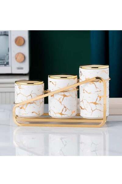 Generic Arabest Ceramic Canister Set for Kitchen Countertop - A Set of 3 Kitchen Canisters with Tiered Shel
