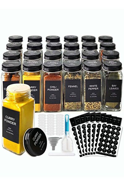 Generic 24Piece Glass Spice Jars with 20 Label Spice Glass Bottles 120ml Squa...