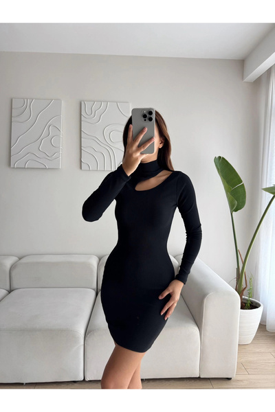 Zoom Butik Shoulder Drop Dress - Black