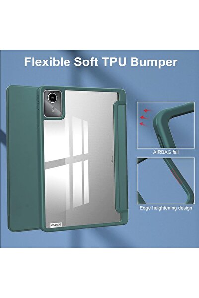 SIGLOO Husa premium Lenovo Tab P12/Idea Pro 12.7'', Smart Pen, spate transparent, Pine Green