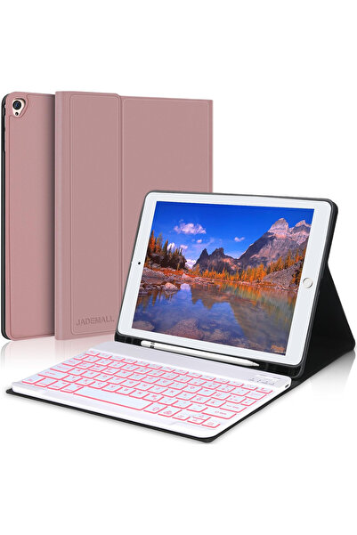 OEM Husă compatibilă cu iPad 10.2 inch / iPad 10.5, cu tastatură, închidere magnetică, piele PU roz