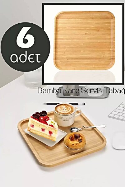 Berdina Home 6 Adet Gourmet Kare Bambu Kahvaltı Tabağı Pasta Servis Sunum Tep...