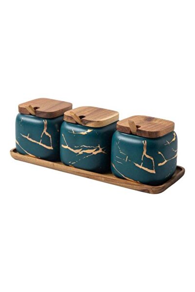 Generic Arabest 3-Piece Spice Jar Set With Base Green/Brown 360ml