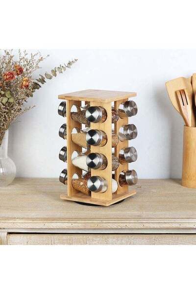 Generic Loretta 16-Piece Bamboo Spice Rack Set Natural Bamboo Stainless And G...