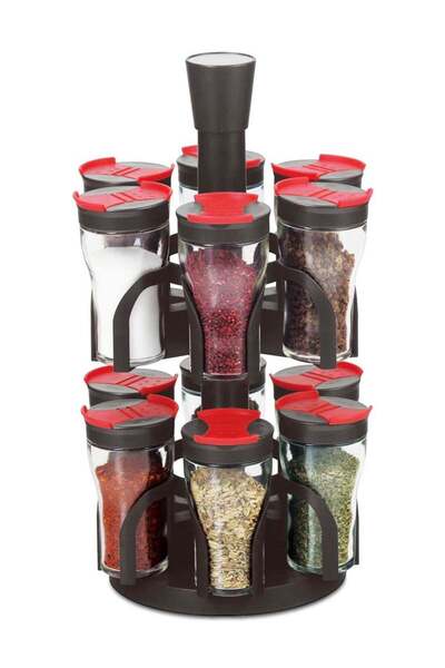 Generic Home Smart Revolving Spice Rack Spinner Counter Top Glass Jar Bottles Set of 13 Pcs for Herbs, Salt