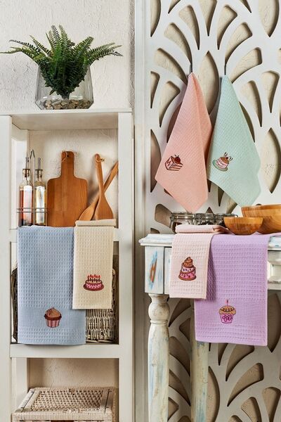 Hemmen 6 Pieces 100% Cotton 40 X 60cm Cake Pastry Patterned Kitchen Towel Set Kitchen Dishcloth Set