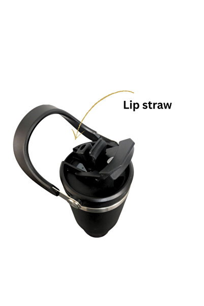 KAAF CREATIONS Black Stainless Steel Tumbler 900ML with Flip Straw & Handle | Personalized Name & Logo Engraving