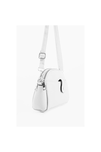 H&D COLLECTİON Women's Faux Leather Adjustable Cross Strap 4 Compartment Magnet Buckle Detailed White Shoulder Bag