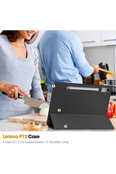 SIGLOO Husa premium pentru Lenovo Tab P12 12.7 inci 2023 cu sleep wake ultralight stand black