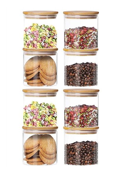 Generic 8 Pack Glass Jars, 800ml Airtight Food Storage Containers Spice Jars with Bamboo Lids, Clear Cups S