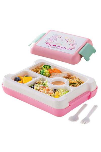 Generic Cute Bento Lunch Box for Kids with 3 Compartments and Sauce box, 1000...