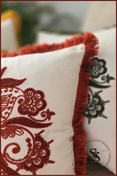 SasoHome Beauty Flowers Punch Embroidery Patterned Linen Throw Pillow Cover