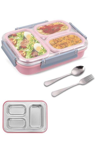 Generic Stainless Steel Lunch Box with Divided Compartments Meal Prep Contain...