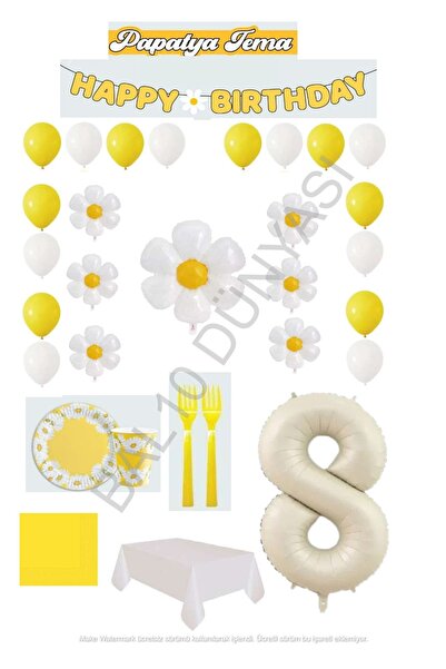BAL10 DÜNYASI Bal10 8 Year Old Daisy Themed Birthday Party Set