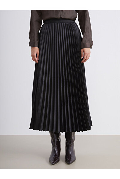 LC Waikiki LCW Modest Siyah Beli Lastikli Saten Pileli Etek W5K471Z8