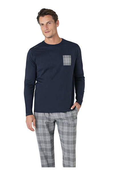Pierre Cardin Erkek Yeni Sezon Bisiklet Yaka Uzun Kareli desen Kol Pamuk Ev Giyim Pijama Takımı VRP.C.P61E07.Y01