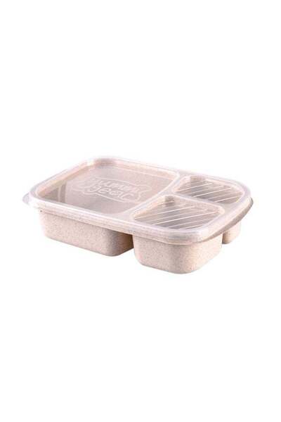 Generic 3-Grid Lunch Box With Lid Beige/Clear 23.5x15x5cm