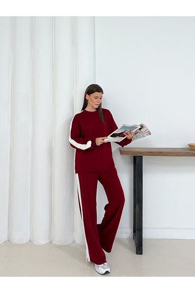 02Lady Fashion Oversize Wide Leg Modal Fabric Tracksuit Set with Wide Stripe Detail