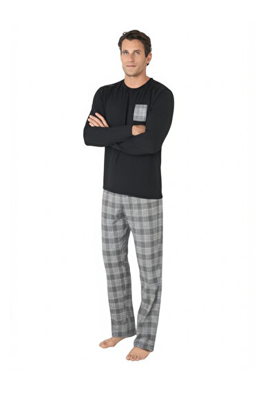 Pierre Cardin Чоловічий новий сезон велосипедний комір довгий картатий візерунок рукав бавовна домашній одяг піжама комплект VRP.C.P61E07.Y01