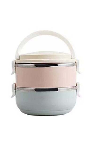 Generic Stainless Steel Two Layers Lunch Box Blue/Pink 1.4Liters