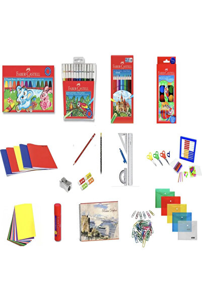 Faber Castell İlkokul 1. Sınıf Kırtasiye Seti Tam Set 30 Parça Boya ve Defter...