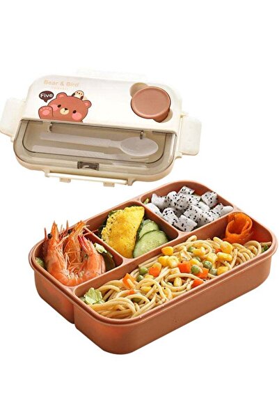 Generic 1250ml Bento Lunch Box with Cutlery, Sauce box and 4 Compartments, Le...