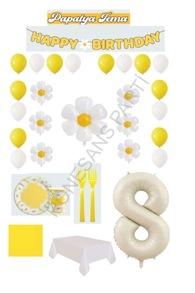 RÖNESANS PARTİ Renaissance 8 Year Old Daisy Themed Birthday Party Set