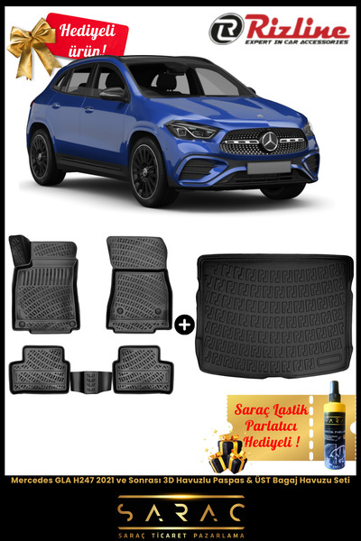 Rizline Mercedes GLA H247 2021 ve Sonrası 3D Havuzlu Paspas & ÜST Bagaj Havuz...