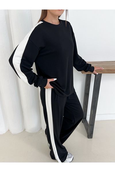02Lady Fashion Oversize Wide Leg Modal Fabric Tracksuit Set with Wide Stripe Detail