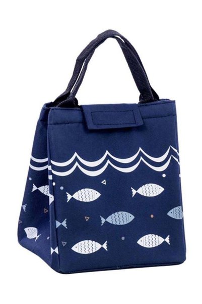 Generic Waterproof Fish Printed Thermal Insulated Lunch Bag Blue/White