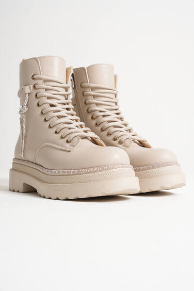 Zerenyus Karma Premium Special Design Winter Beige Thick Soled Women's Boots