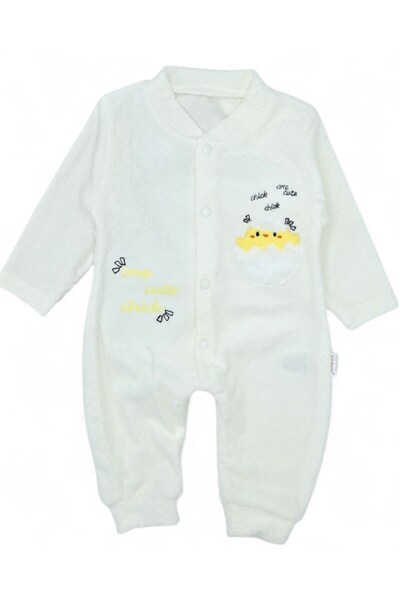 Ege Bebek Baby Winter Chick Patterned 100% Cotton 0-1-3-6 Months Velvet Snap Jumpsuit