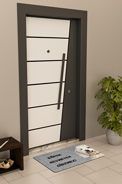 Dormot Yüksek Kaliteli Dijital Baskı Gri, Köpek Sevmeyen Giremez4 temalı Kapı Önü Paspası