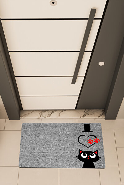 Dormot High Quality Digital Print Gray, Cat I Love themed Door Mat