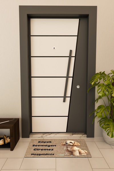 Dormot Kaliteli Dijital Baskı Kahverengi, Köpek Sevmeyen Giremezz temalı Kapı Önü Paspası