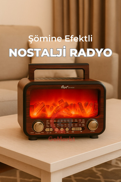 GoMarkt Şömine Efektli Nostaljik Radyo | SD Kart Destekli | Bluetooth Modlu |...