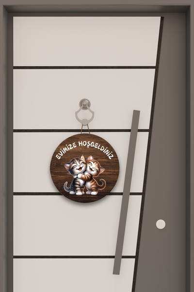 Dormot Ψηφιακή εκτύπωση ξύλινο στολίδι πόρτας, στολίδι τοίχου με μοτίβο χαρούμενων γατών