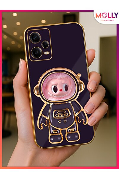 Molly Xiaomi Redmi Note 12 Pro 5G İçin Derin Mor Labubu Astronot Standlı Gold...