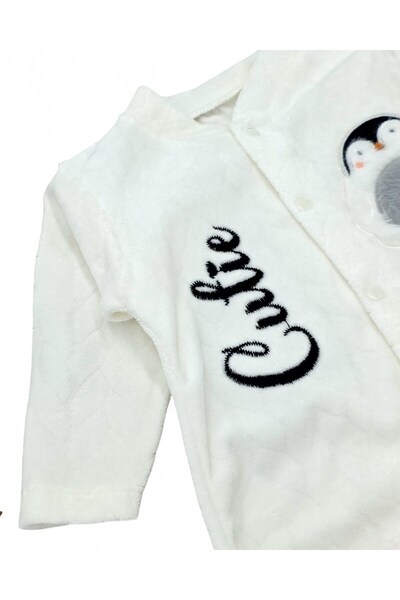 voyyo kids baby Baby Winter Penguin Patterned 100% Cotton 0-1-3-6 Months Velvet Snap Jumpsuit