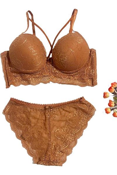 Betimoda Women's Lace Supported Padded Piping Detailed Bralet Underwear Set