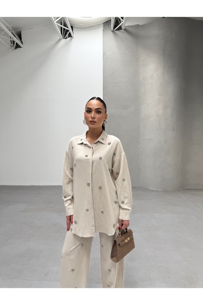 BLUE DAY'S Women's Stone Linen Double Suit