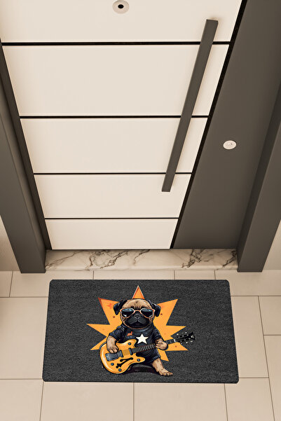 Dormot High Quality Digital Printing Black, Rockstar Pug, Themed Door Mat