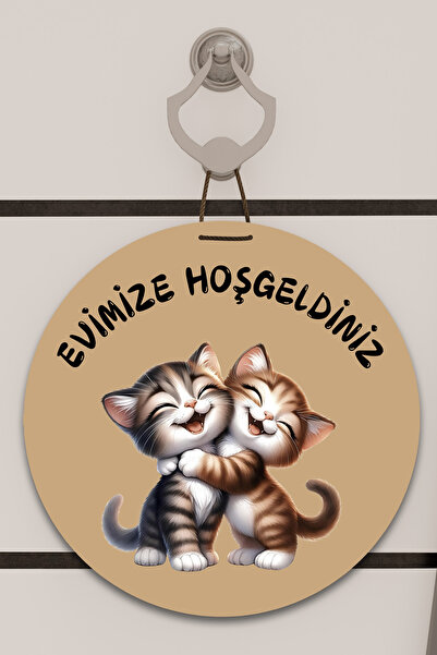 Dormot Decor pentru ușă cu imprimeu digital maro, cu model de pisici fericite...