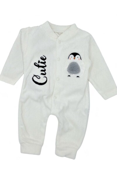 voyyo kids baby Baby Winter Penguin Patterned 100% Cotton 0-1-3-6 Months Velvet Snap Jumpsuit