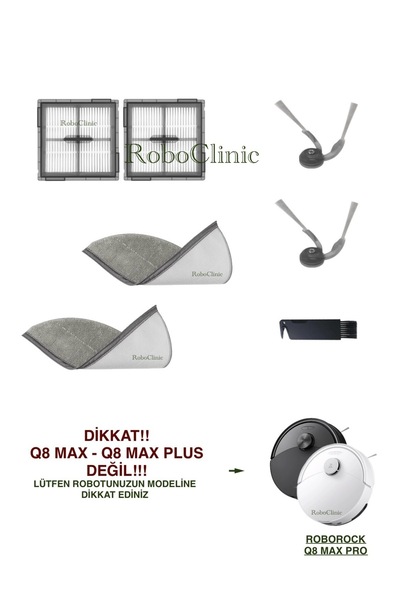 Roboclinic Roborock Q8 Max Pro (Model 2025!!) Perie laterală de schimb compatibilă cu aspiratorul robot, filtru Hepa, mop-7 piese