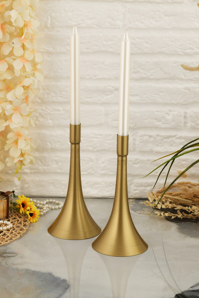 AKSESUAR EVRENİ Palasi Eskitme Mumluk Dekoratif Şamdan Düz Taban Paslanmaz Kaplama Modern 10x22 Mum Tutacağı